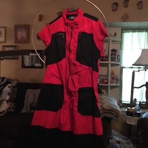 Red and black dress.